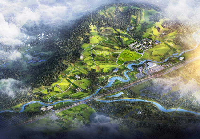 東方爍龍研學營地一期鳥瞰設計圖。