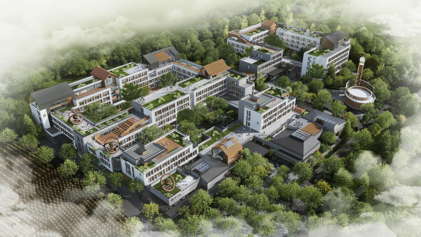 東方爍龍研學營地一期鳥瞰設計圖。