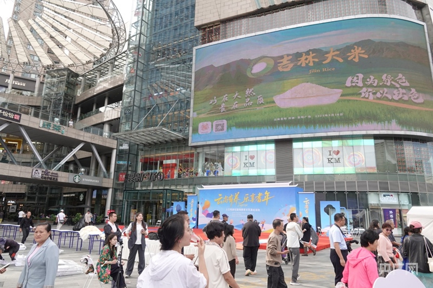 吉林大米“閃耀”昆明商圈（舒震 攝）