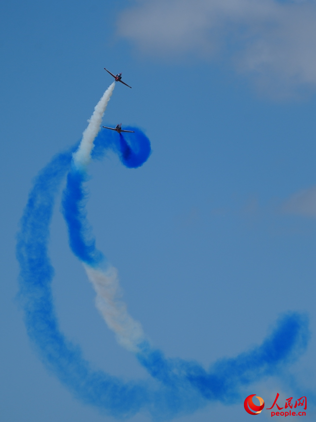 2025年空軍航空開放活動和長春航空展上“紅鷹”飛行表演隊炫舞藍天。人民網記者 李洋