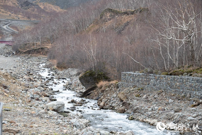 長白山瀑布下奔騰的河流。實習生 王思皓攝
